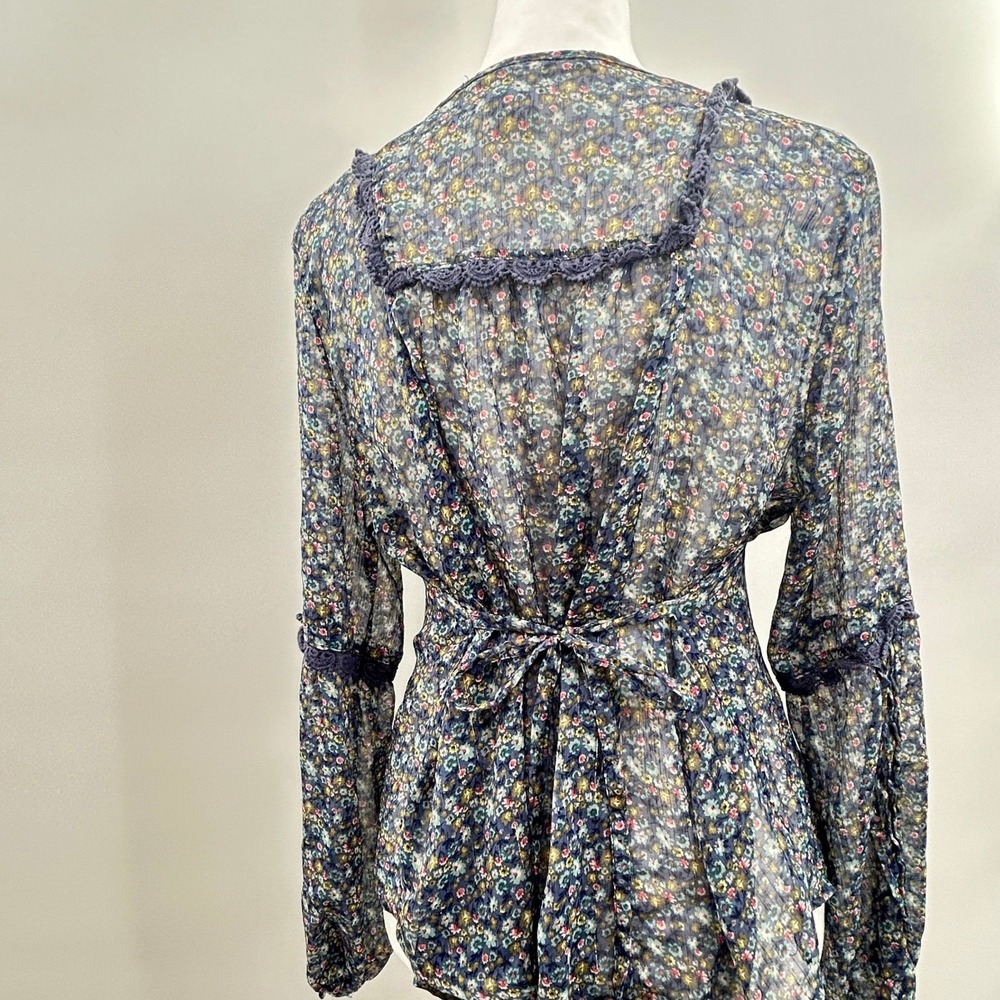 American Rag Boho Floral Peasant Blouse Sheer Lace Trim Cottagecore S Peasant - Picture 7 of 13